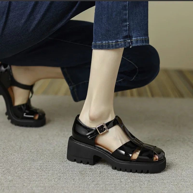 

2022 New Women Summer Sandals Low Block Heel Solid Fisherman Sandals Casual Shoes Gladiator Weave Beach Lady Footwear Sandalias