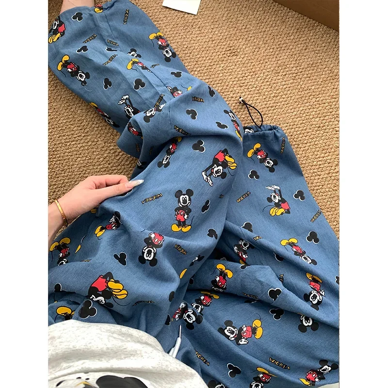 Осенние брюки Disney с Микки Маусом Длинная женская пижама шелковая женские