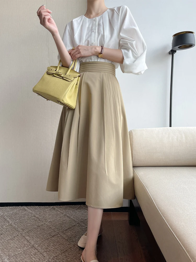 

Women 2022 Summer New Solid Color Skirt Saia Female Casual High Waist A-Line Skirt Elegant Office Ladies Skirts Faldas Jupe T04