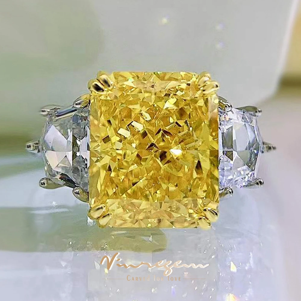 

Vinregem 18K White Gold 10*12MM Crushed Ice Cut Lab Citrine Amethyst Gemstone Ring 925 Sterling Silver Engagement Fine Jewelry