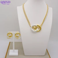 dubai gold round jewellery set ring buckle geometric circle pendant high quality ladies wedding holiday gift party jewelry