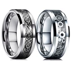 Модное обручальное кольцо 8 мм с блестящим драконом из черного вольфрама для мужчин и женщин, Крутое мужское кольцо из нержавеющей стали и углеродного волокна