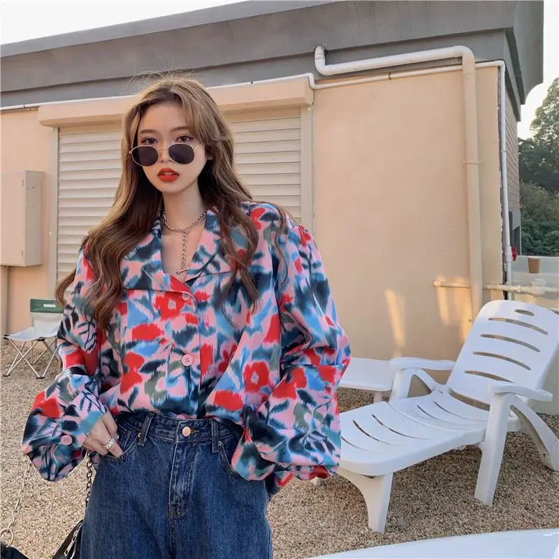 

MINGLIUSILI Floral Shirt for Women Niche Retro Hong Kong Style New Summer 2023 Loose All-match Slim Was Thin Oversized Shirt