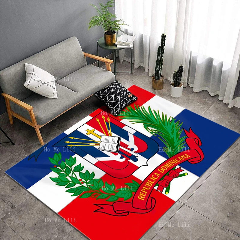 

Фланелевые напольные коврики с коллажем красного, синего, белого и зеленого цветов герб Доминиканской Республики от Ho Me Lili