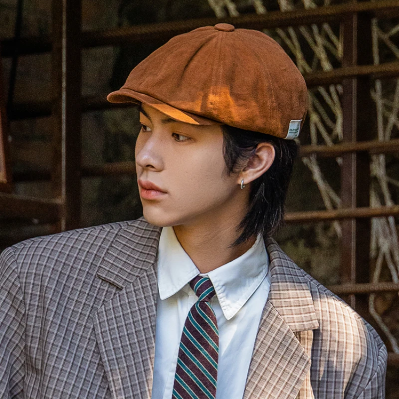 

2022 New Patch Berets Women Japanese Large Head Circumference Forward Hat Vintage British Retro Spring and Autumn Men's Caps