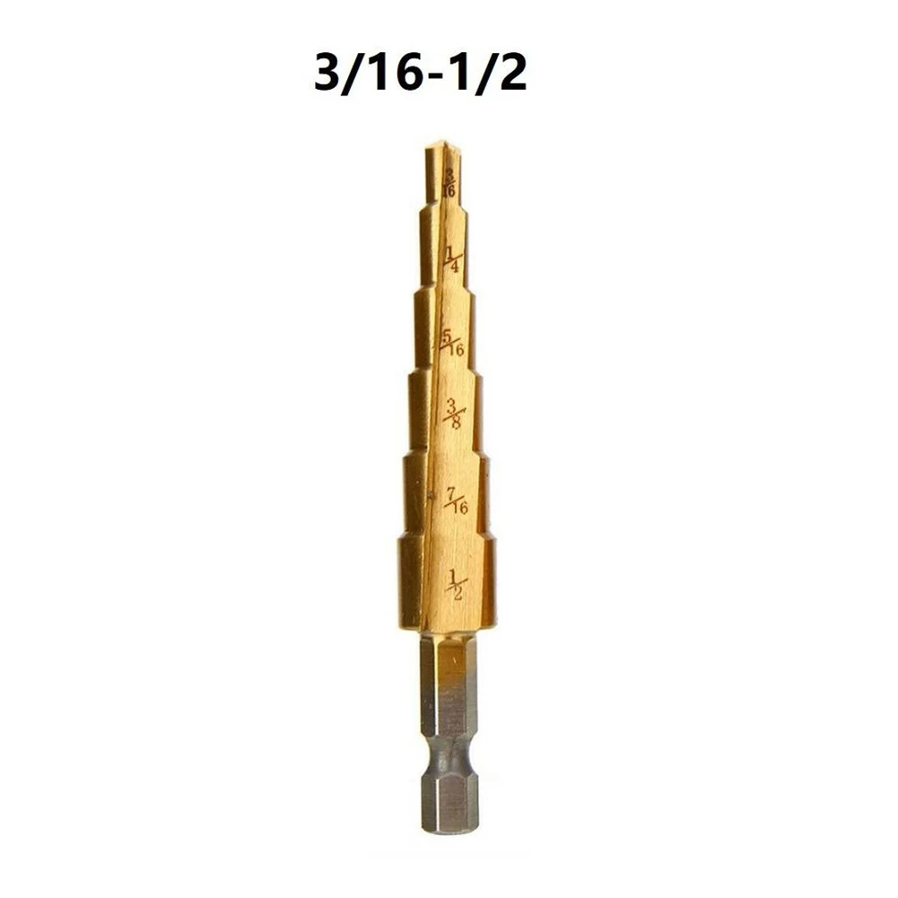 

3/16-1/2 HSS Step Drill Bit 3/16" 1/4" 5/16" 3/8" 7/16" 1/2" For Iron Plate Steel Plate PV Plate Insulation Plate Power Tool