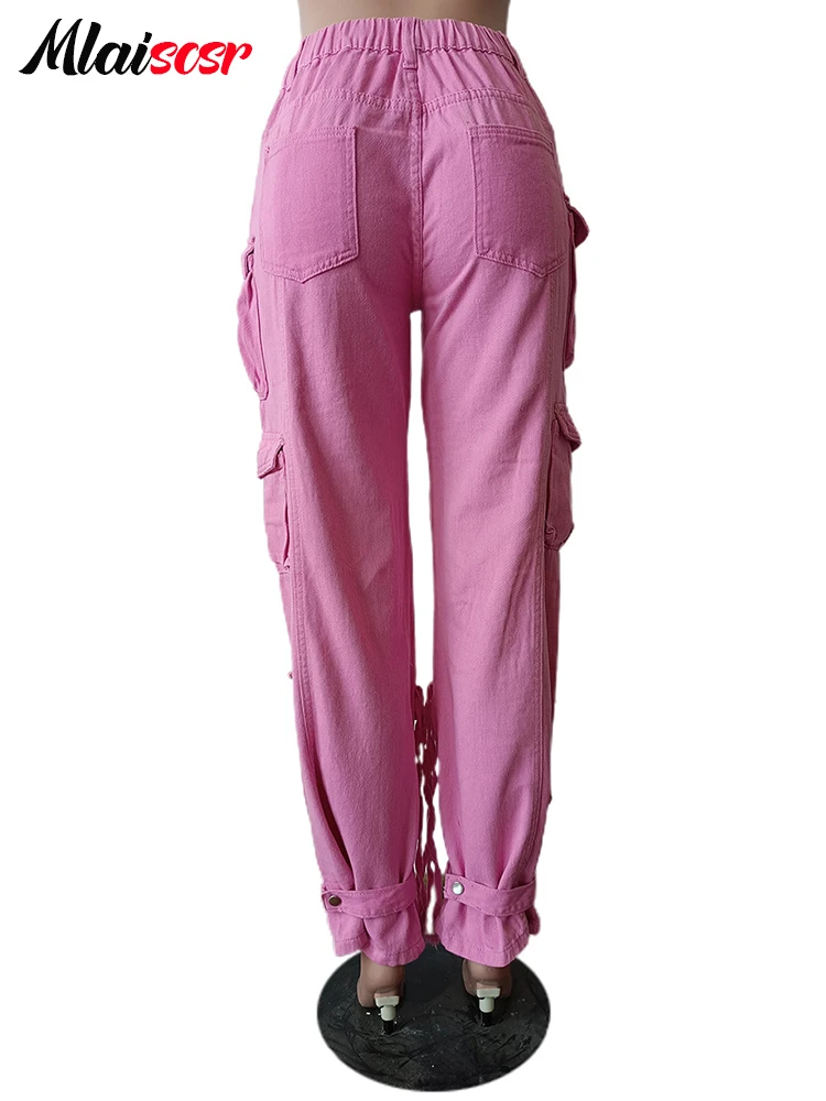 Винтажные джинсовые штаны Mlaiscsr с несколькими карманами розовые широкие женские