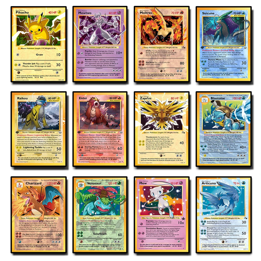 

Pokemon card HD Poster Pikachu Blastoise Zapdos Charizaed Venus cartoon Yorimitsu children's room Decorate birthday present