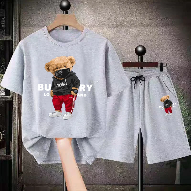 Korea Style T-Shirts Shorts Set Summer Short Sets Pure Cotton Brand Unisex Clothing Oversized Size Leisure Quality Streetwear
