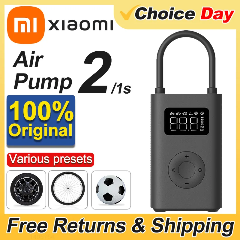 NEW 100% Original Mini Portable Mijia Air Pump 1S Xiaomi Electric Air Compressor Inflator 2 150 PSI Type-C LED Mi Car Multitool