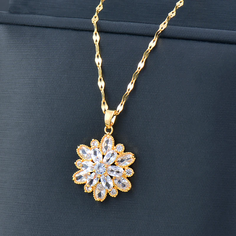 

KIOOZOL korean fashion Flowers Pendant Stainless Steel Necklace For Women Rose Gold Silver Color wedding accessories 861 KO2