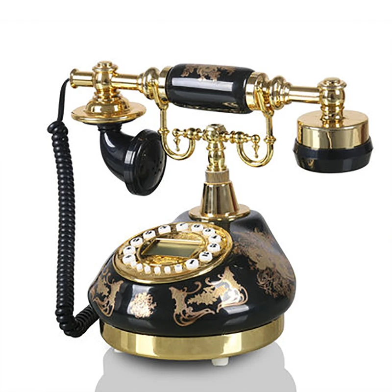 Black Bronzing Antique Telephone Home Vintage Corded Phone Button Dial with FSK and DTMF, Caller ID, Ringer Volume Adjustment