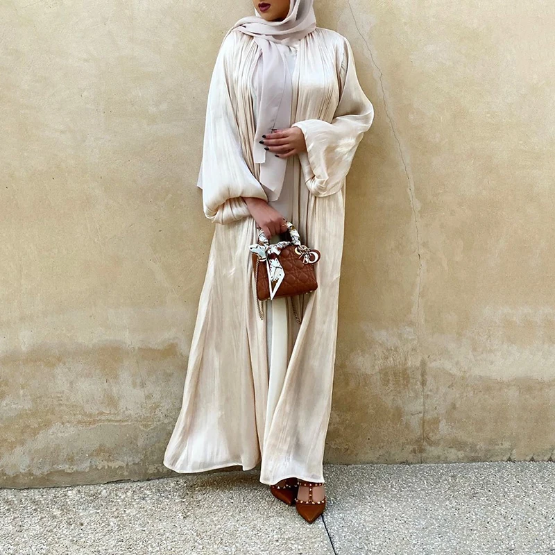 

Muslim Women DressDubai Fashion Shiny Hijab Puff Sleeves Satin Abaya Dubai Turkey Muslim Dress Islam Abayas