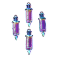 10pcs alloy unique syringe shape charms pendant accessory rainbow color for jewelry making necklace earring metal bulk wholesale
