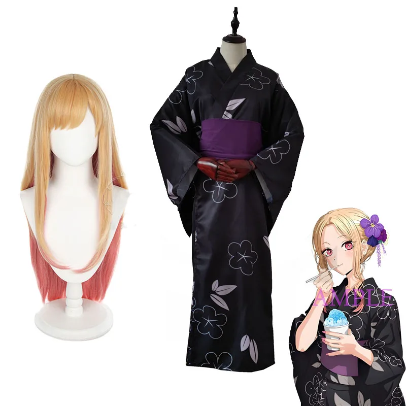

Anime Marin Kitagawa Cosplay Kimono My Dress-Up Darling Costume Women Japanese Clothes Summer Festival Marin Wig Coser Headgear
