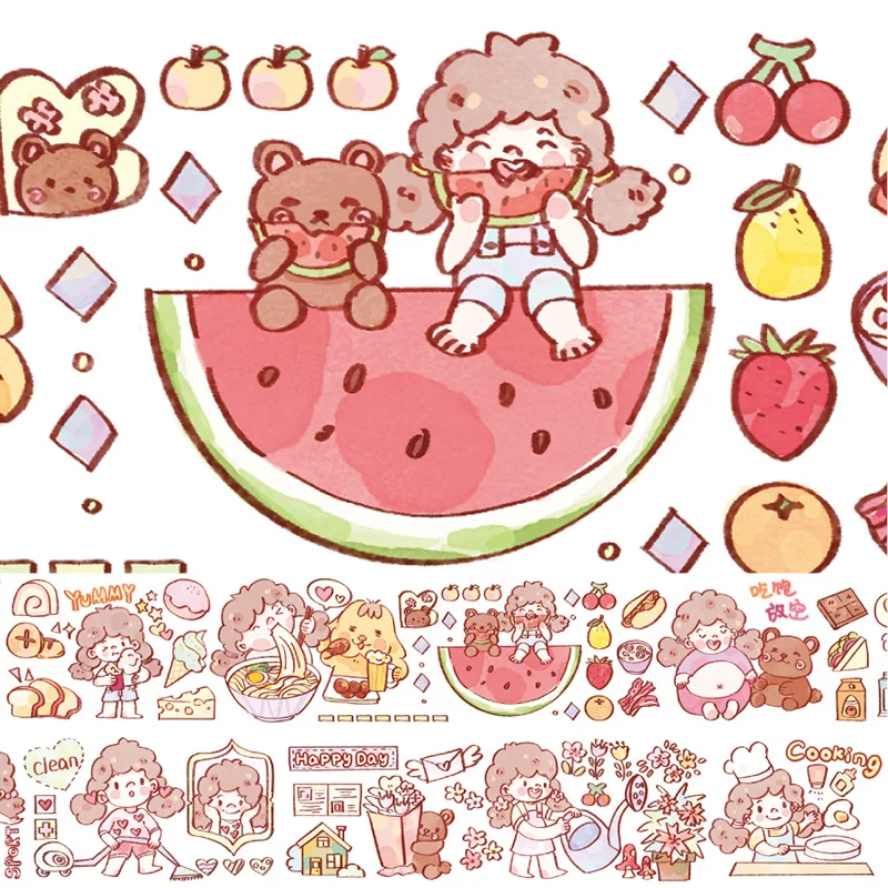 

5 Meter Roll cute girl one day New Journal PET Washi Tape Sticker Cute Character Round