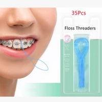 35pcsset dental floss threaders needle tooth brackets wire braces between orthodontic bridge traction wire dental oral cleaning