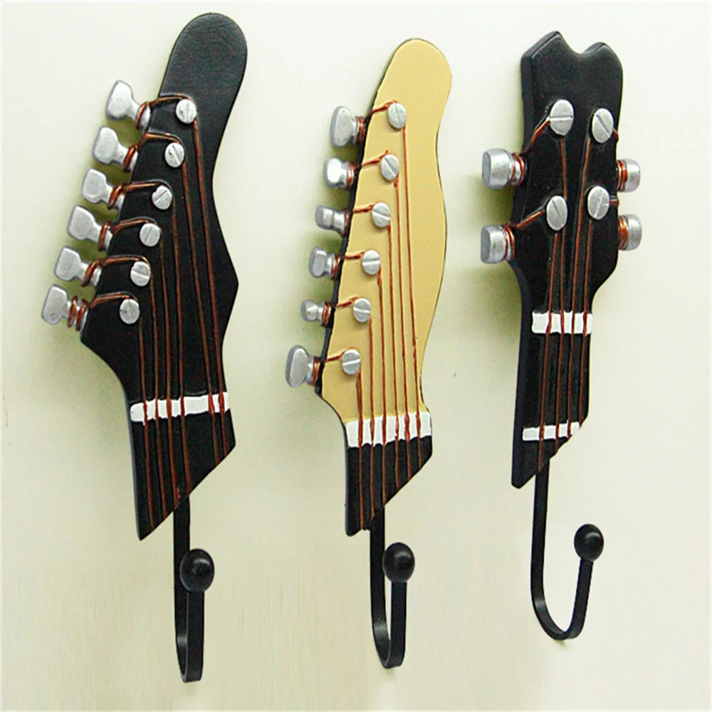 

3Pcs Guitar Shaped Hooks Resin Decorative Hooks for Wall Hanging Clothes Coats Towels Keys Hats Wall Mounted Door Hook Hanger