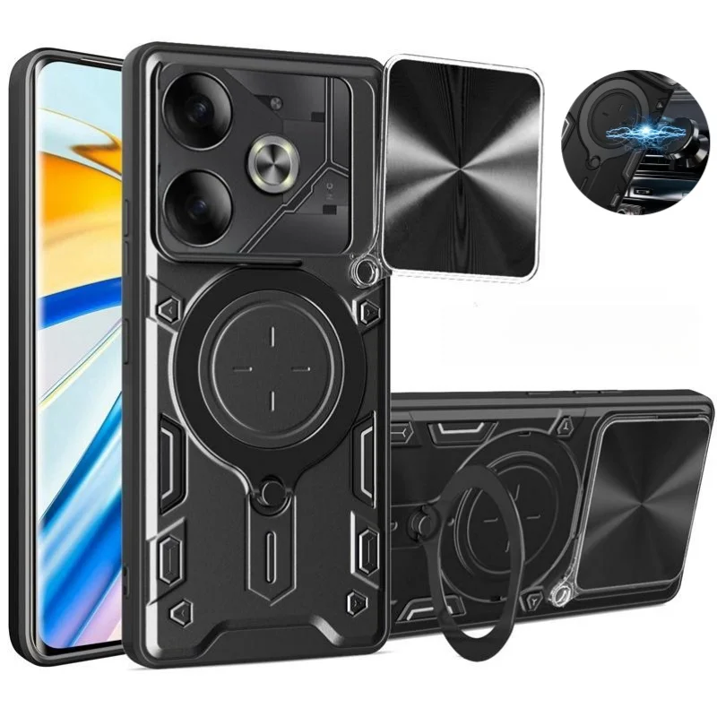 Бронированный противоударный чехол для Tecno Pova 6 Pro с магнитной подставкой