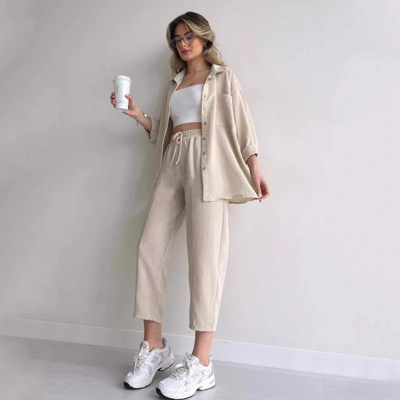 Plus Size Women's New Casual Loose Shirt Coat In Autumn 2023 Sports Harem Pants Two-piece Suit
