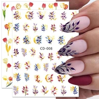 3d gold line nail stickers colorful bronzing tulip flower butterfly leaves summer nail decal manicure slider art decoration