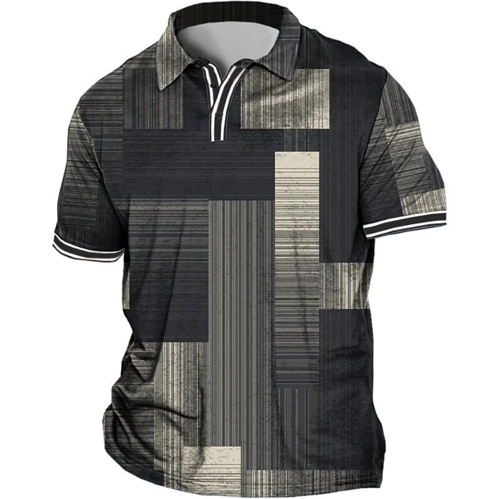 

Retro Polo Shirt Men'S Fashion Printed Shirts Casual Short Sleeve Mesh Blouse Summer Leisure Clothing Oversized Breathable Tees