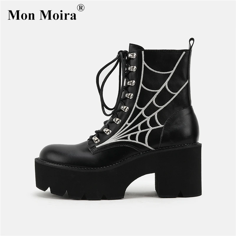 MONMOIRA Chunky Platform Black Goth Ankle Boots Women 2022 Autumn Zipper Punk Booties Ladies Thick High Heels Shoes Botas