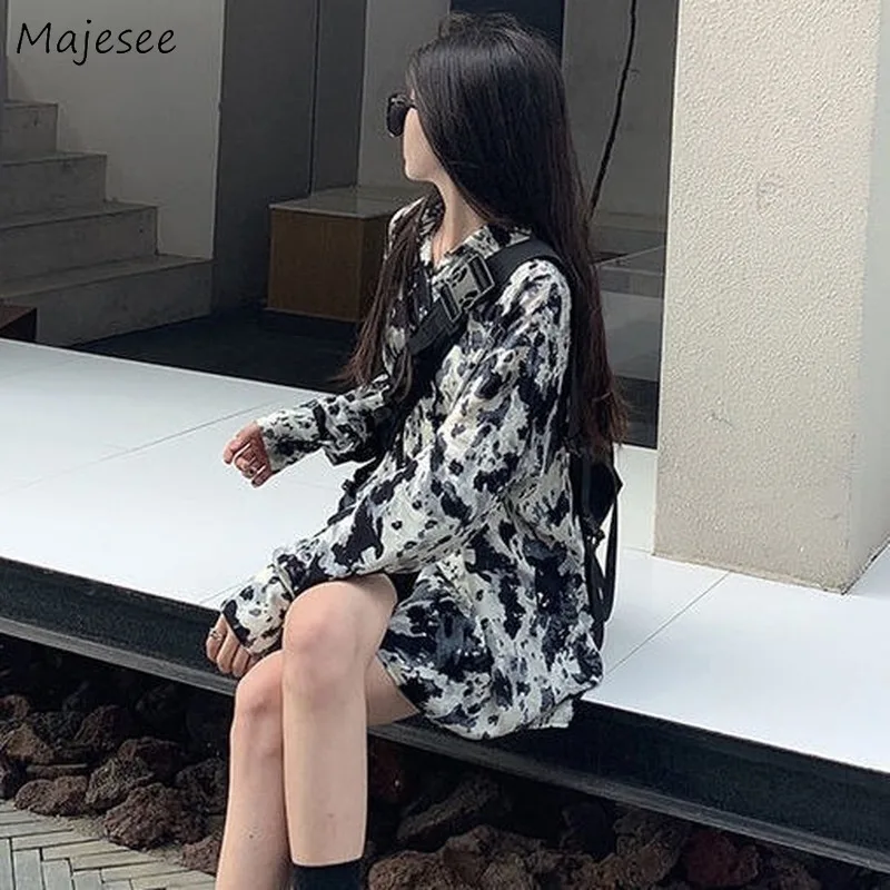 

Shirts Womens Tie-dye Oversize Long Sleeve Chic Streetwear Vintage Harajuku Cool Loose Casual Trendy Korean Style Female Blouses