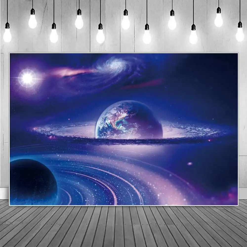 

Planets Galaxy Photography Backdrop Boys Birthday Decoration Custom Children Outer Space Laser Stars Sky Studio Photo Background