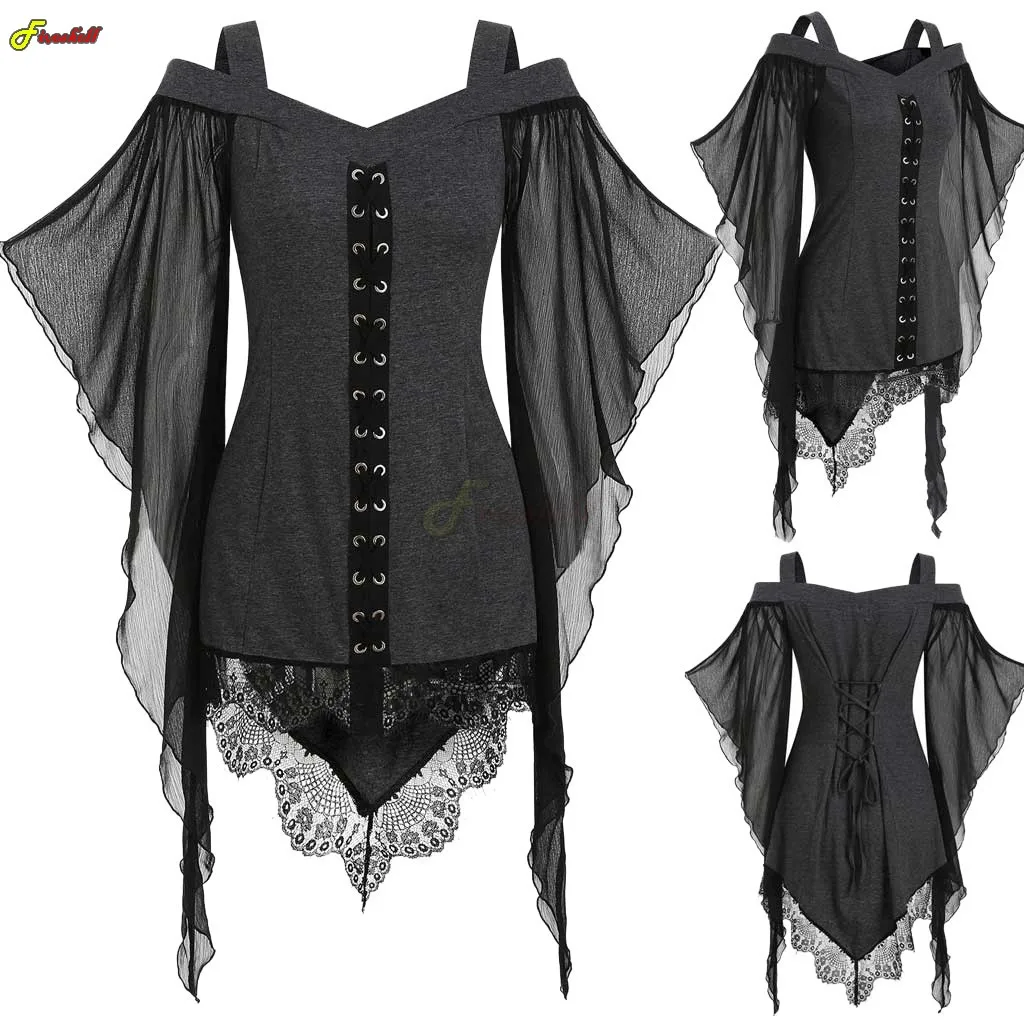 

New Hot Women Dresses Vintage Gothic Dress Lace V-Collar Elegant Medieval Retro Goth Dresses For Adult Women Lady Costumes