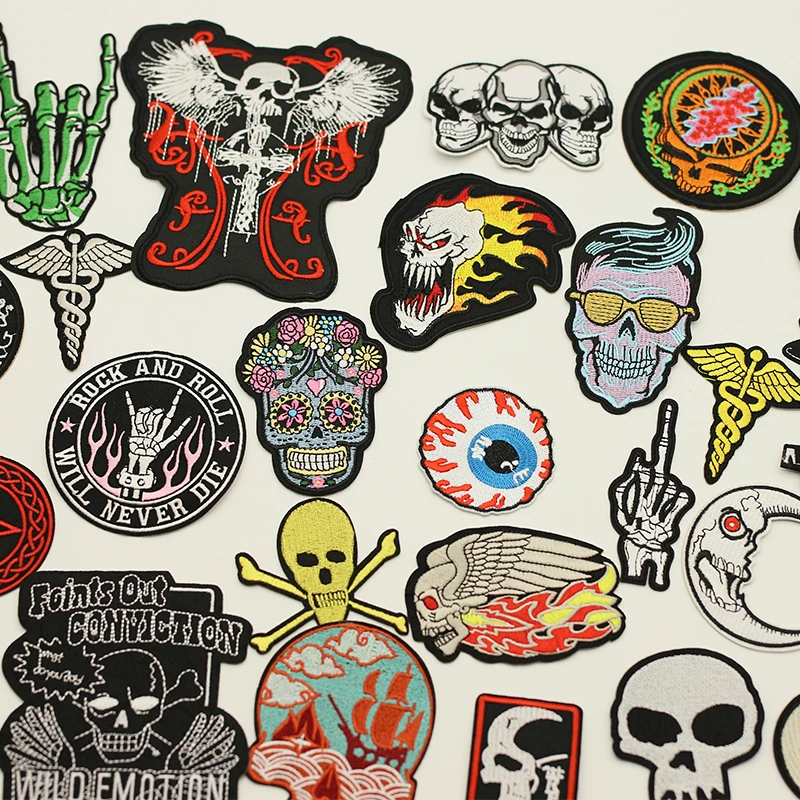 

Embroidery Cloth Sticker Skull Headline Pattern Clothes Jacket Jeans DIY Decorative Clothing Sewing Patch Logo Fabric Fabrics