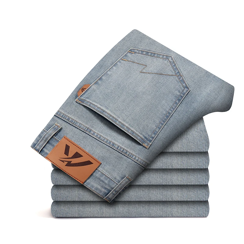 

2023 Spring Autumn Clothing Youth Men's Slim Straight Jeans Simple Fashion Men's Fit Cotton Stretch Nostalgic Denim Jeans