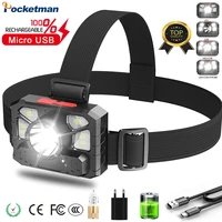 most bright cobled headlamp usb rechargeable headlight 4 switch modes waterproof head front light head torch with battery lamp