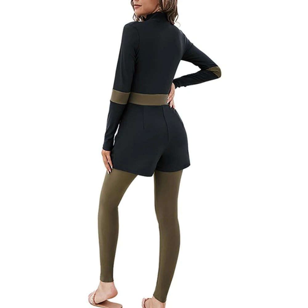 

Islamic Burkinis Bathing Suit Patchwork Muslim Swimsuit Bikini Women Modest Patchwork Hijab Spandex Long Sleeves Sport Swimsuit