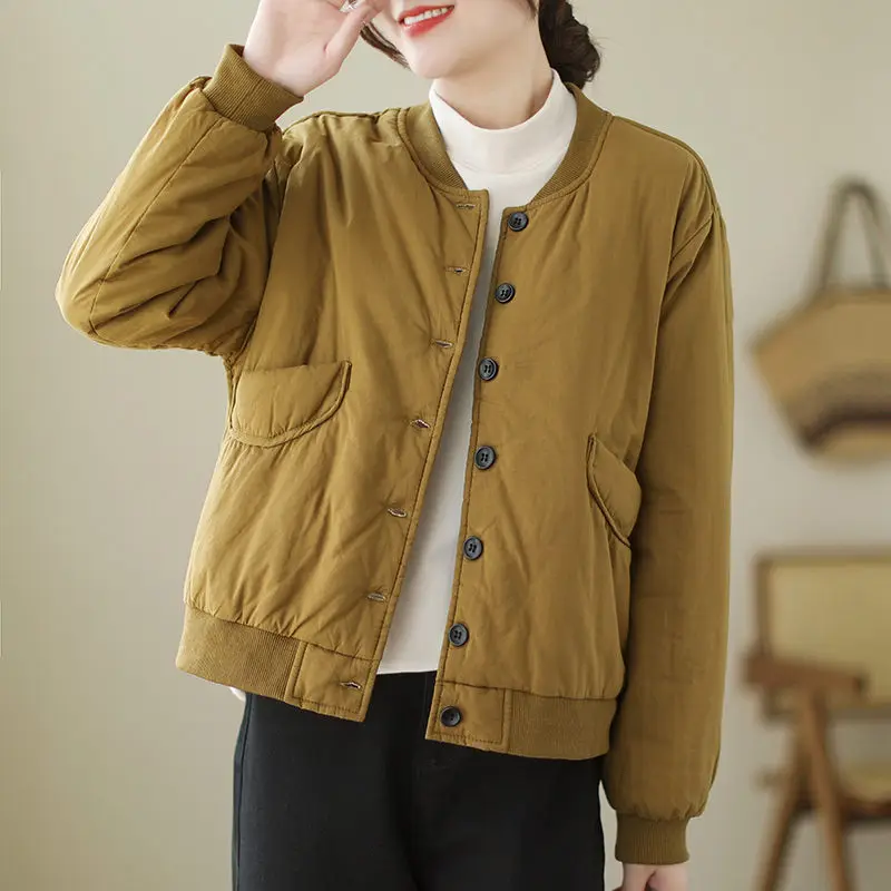 Куртка женская хлопковая в ретро стиле Повседневная теплая однобортная стеганая