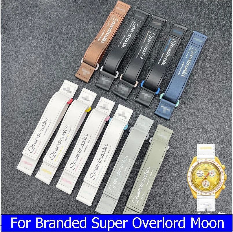 

For Swatch Omega Co Branded Super Overlord Moonswatch 20mm NATO Leather Reverse Buckle Hook Loop Watch Strap Chain Bracelet Band