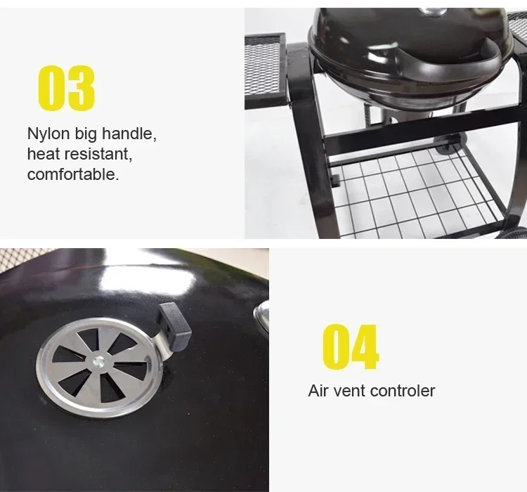 Фото #For Outdoor Two Side Table Black Trolley Kettle Bbq Grill Portable Charcoal Barbecue Grill №5
