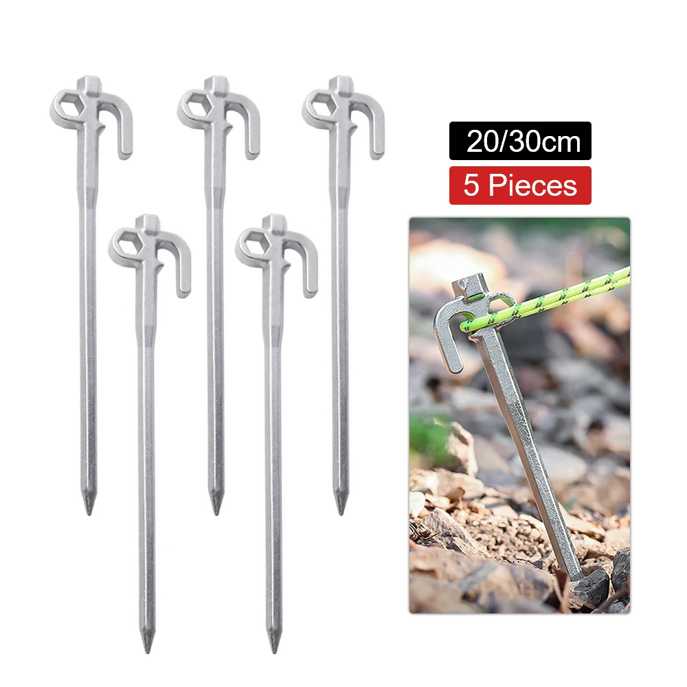 

5 Pcs Heavy Duty Stainless Steel Tent Pegs With Hook Hole Design Camping Beach Snow Pegs Outdoor Tent Canopy Accessories