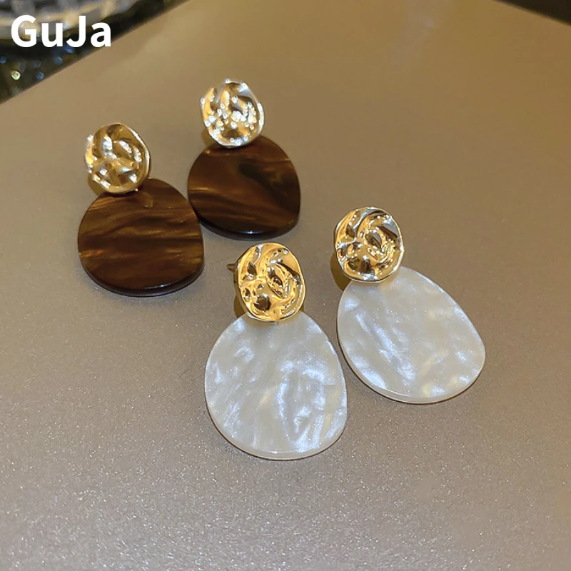 

Fashion Jewelry 925 Silver Needle Vintage Temperament Brown White Resin Dangle Earrings For Women Girl Party Wedding Gift