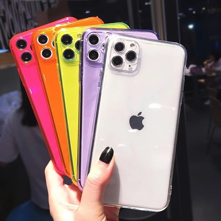 

Funda Coque for Iphone 13 11 12 Pro Max Case Soft for Iphone X XS MAX XR 7 8 Plus Phone Case Fluorescent Camera Protection Cover