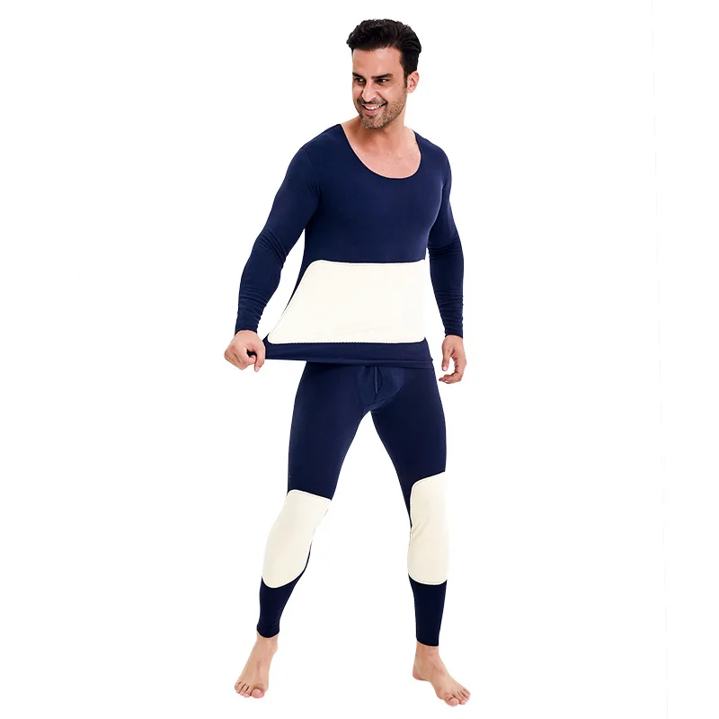 Men Winter Thermal Underwear Set Mens Warm Seamless Thermo Underwear Suit 2Pcs Tops +Pants Male Thicken Long Johns With Wool