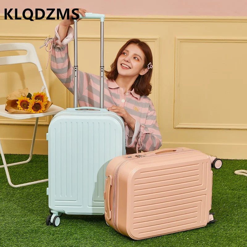 KLQDZMS Japanese Solid Color Macaron Color Trolley Luggage Portable Trolley Case Female 26-Inch Large-capacity Suitcase