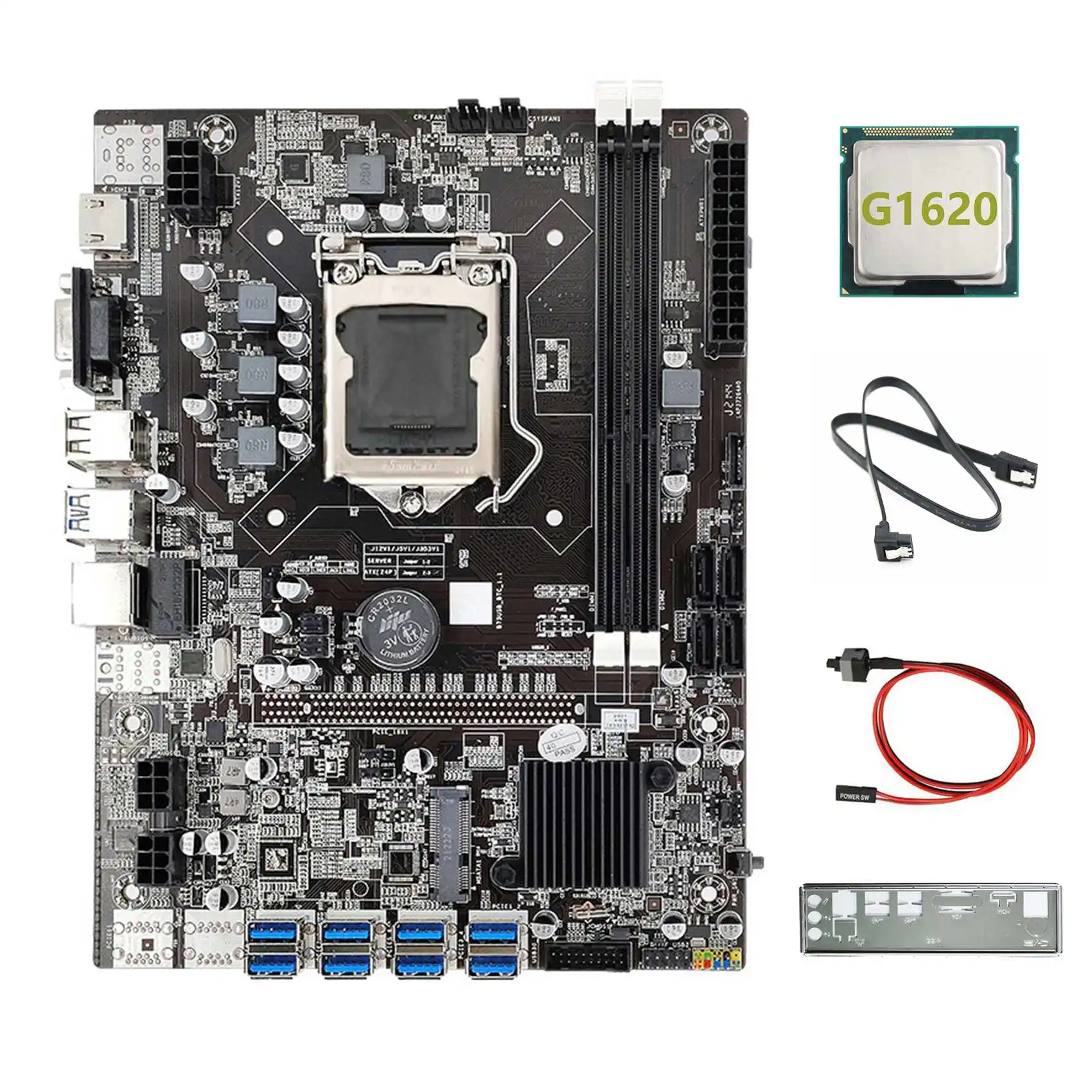 

B75 8USB ETH Mining Motherboard 8XUSB+G1620 CPU+SATA Cable+Switch Cable+Baffle LGA1155 B75 USB BTC Miner Motherboard