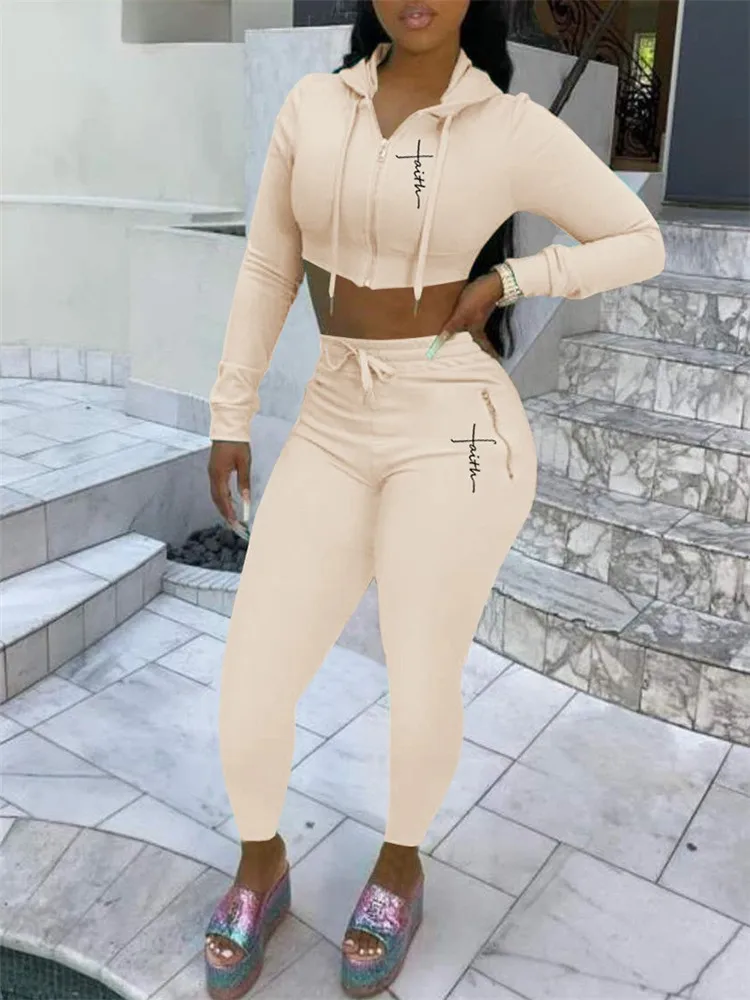 

Sets Outifits 2022 NEW Long Sleeve Letter Print Hooded Top & Pants Set of Two Fashion Casual Pieces for Women Tracksuits Elegan