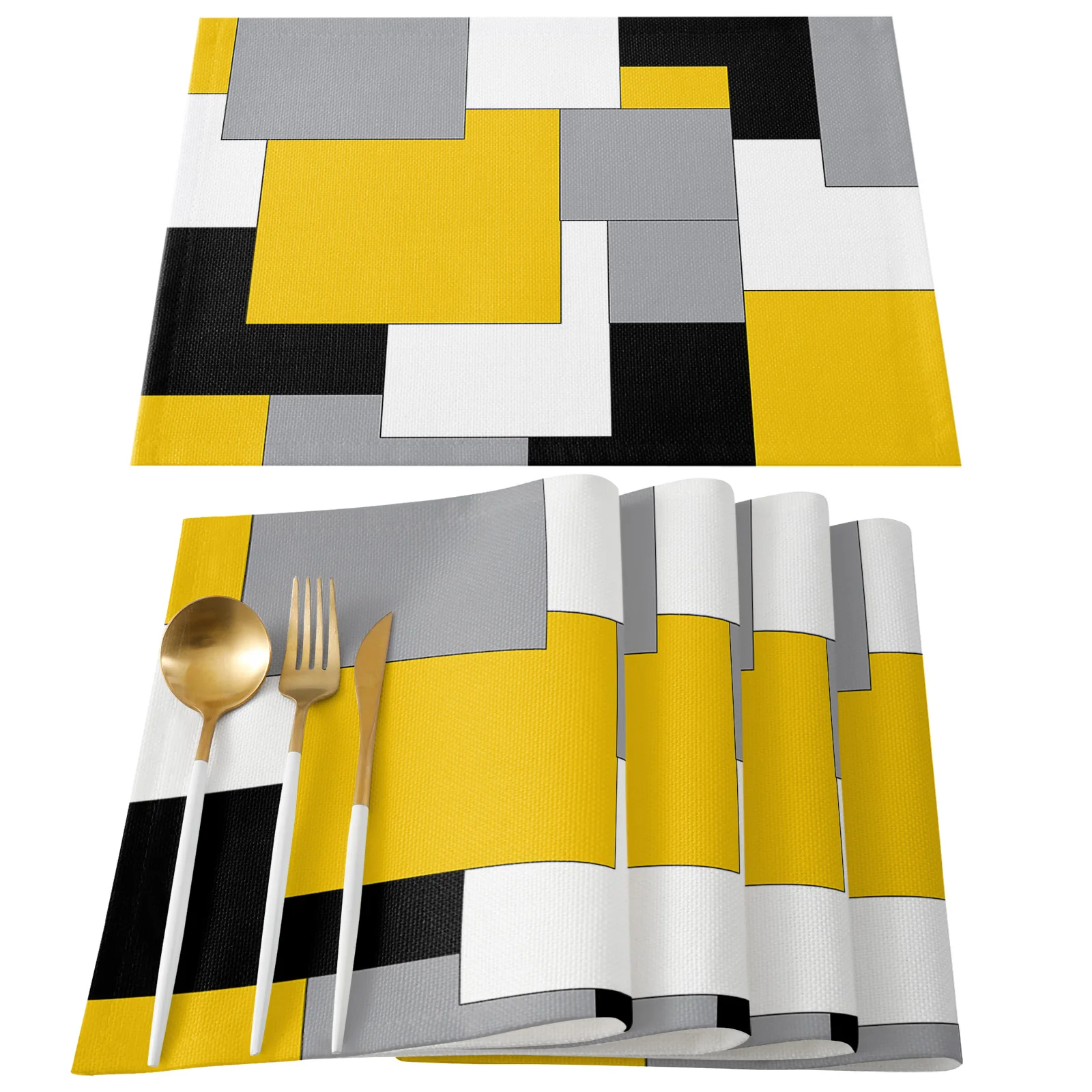 Yellow Mosaic Color Abstract Art Table Runner Luxury Wedding Decoration Cover Christmas Tablecloth |