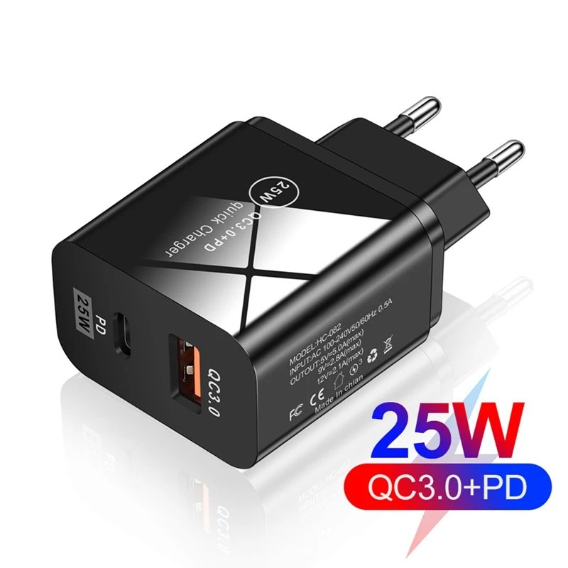 25W USB C Charger PD Fast Charging QC 3.0 Eurocode Phone Charger