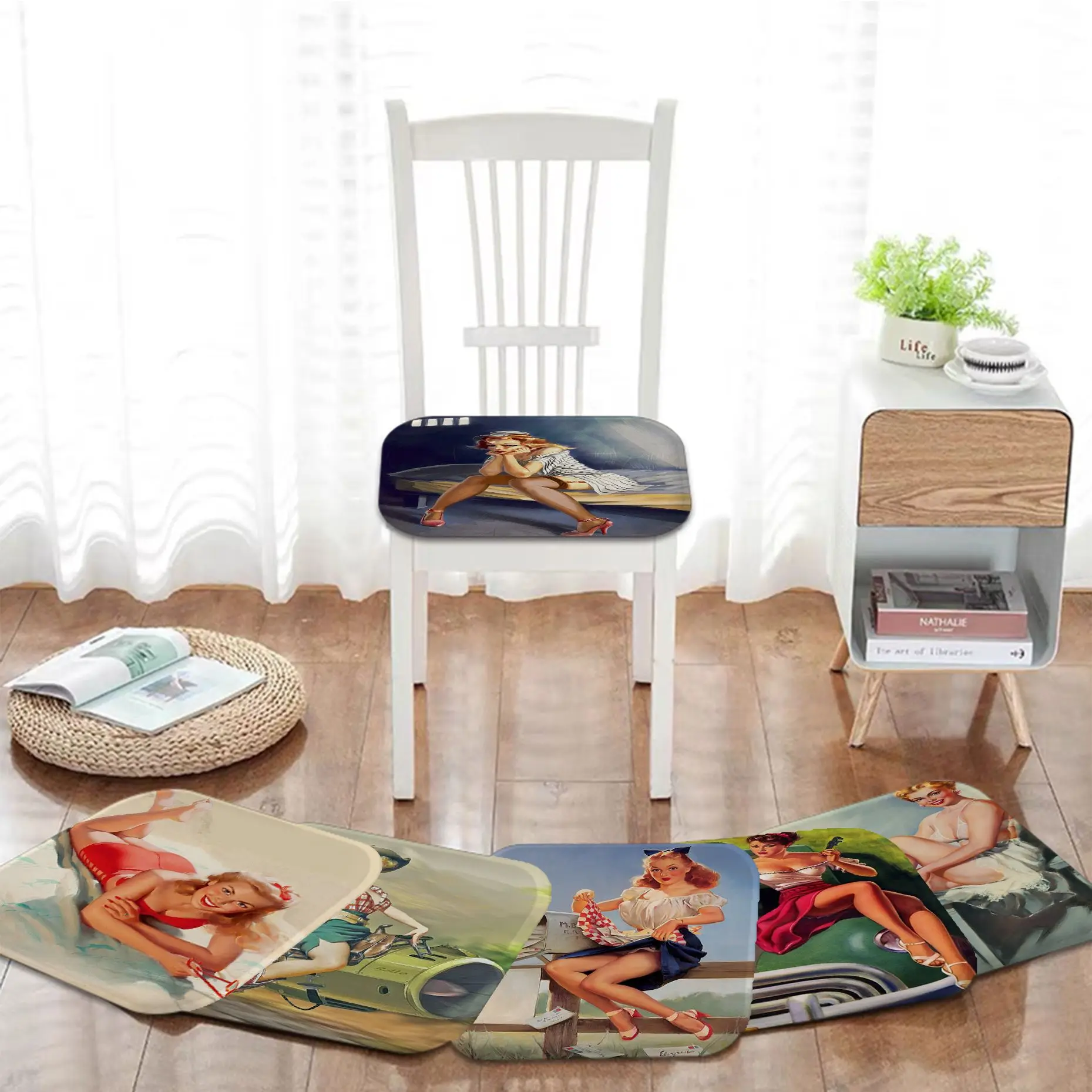 

Pin Up Girl Creative Seat Cushion Office Dining Stool Pad Sponge Sofa Mat Non-Slip Stool Seat Mat