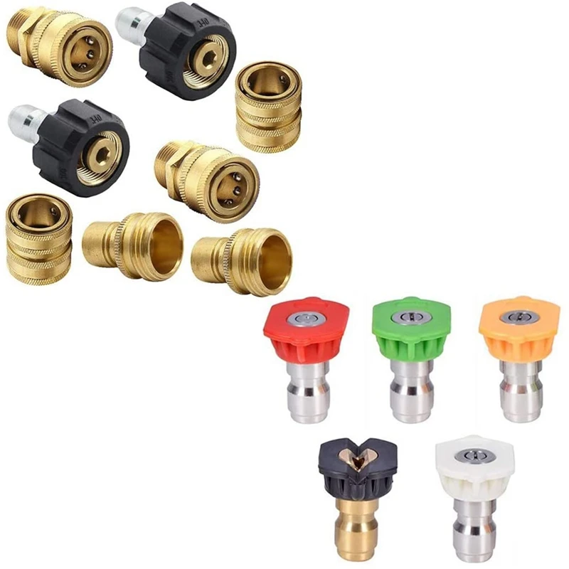 

HOT Pressure Washer Adapter Set, Quick Disconnect Kit 3/4Inch To Quick Release,Pressure Washer Nozzle Tips Multiple Degrees