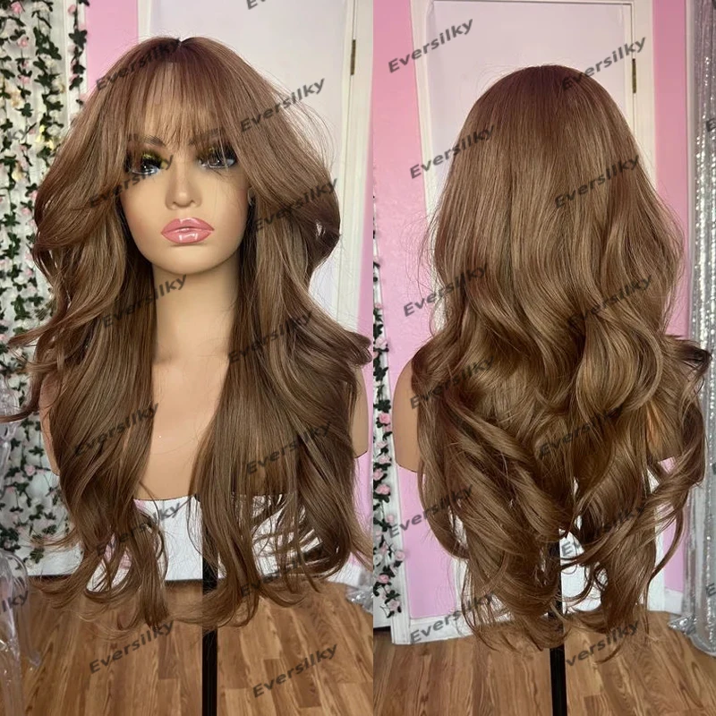 Light Cool Blonde Curtain Bangs 13x6 Deep Part Lace Front Wavy Human Hair Wigs with Baby Hair Glueless 5x5 Lace Closure Wigs