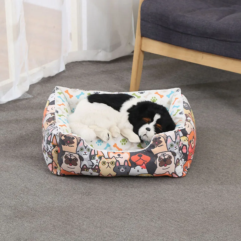 

Ins Pet Kennel Cat Dog Canvas Cushion Front and Back Cartoon Cat Kennel Summer Ventilation French Bulldog Poodle Small Kennel